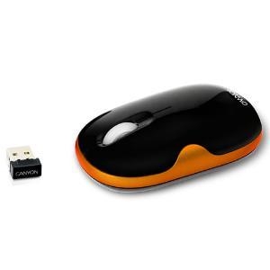 CANYON CNR-MSOW01O , беспроводная мышка, USB-ресивер 2.4ГГц, Optical, 800/1600 dpi, 3 кнопки,  Черно-оранжевая  + Коврик