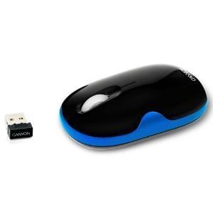 CANYON CNR-MSOW01BL , беспроводная мышка, USB-ресивер 2.4ГГц, Optical, 800/1600 dpi, 3 кнопки,  Черно-голубая  + Коврик