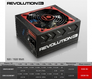 Блок питания Enermax Revolution85+ 1020W, 135mm fan, АТX, Retail  (ERV1020EWT)